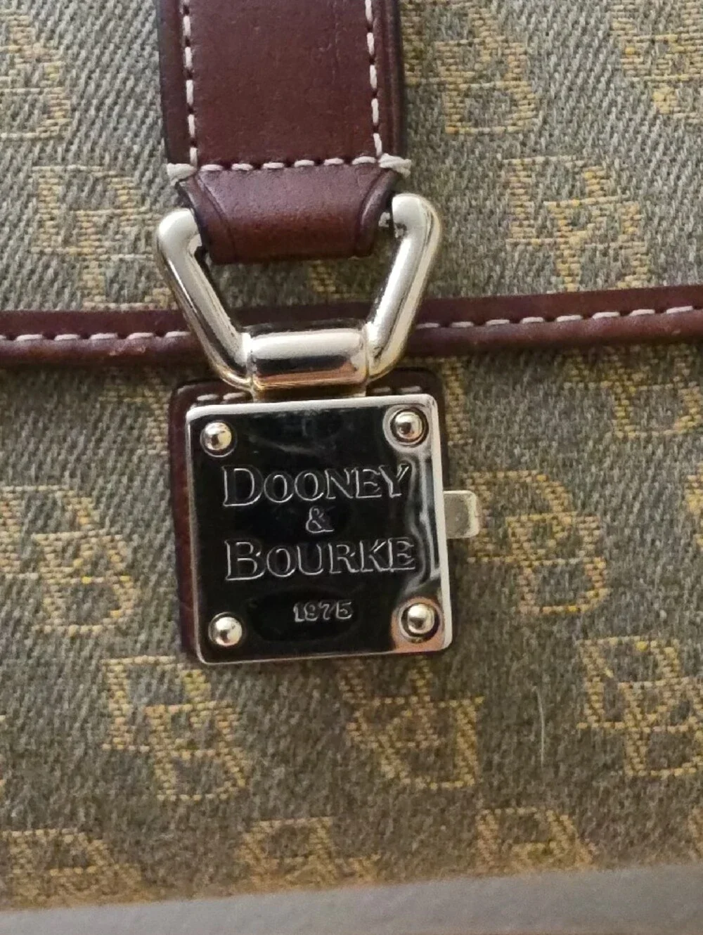 Dooney & Bourke Olive Signature Logo Clutch with Brown Trim